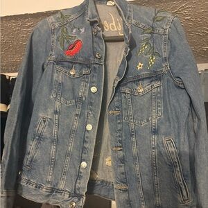 Forever 21 Blue Jean Jacket with Floral Embroidery